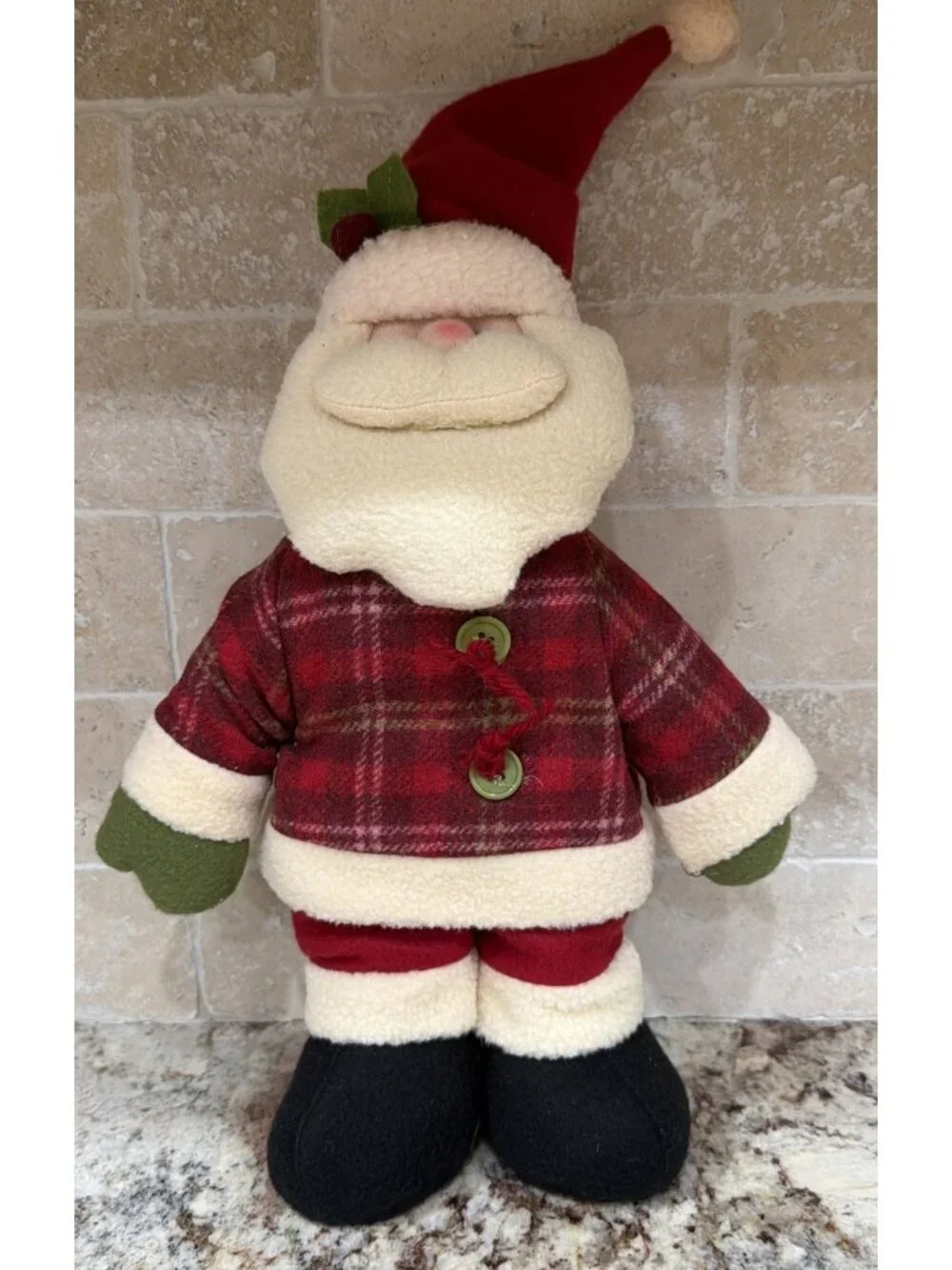 2010 Standing Plush Santa  Classic Red & Green Jacket ~ 17” Tall